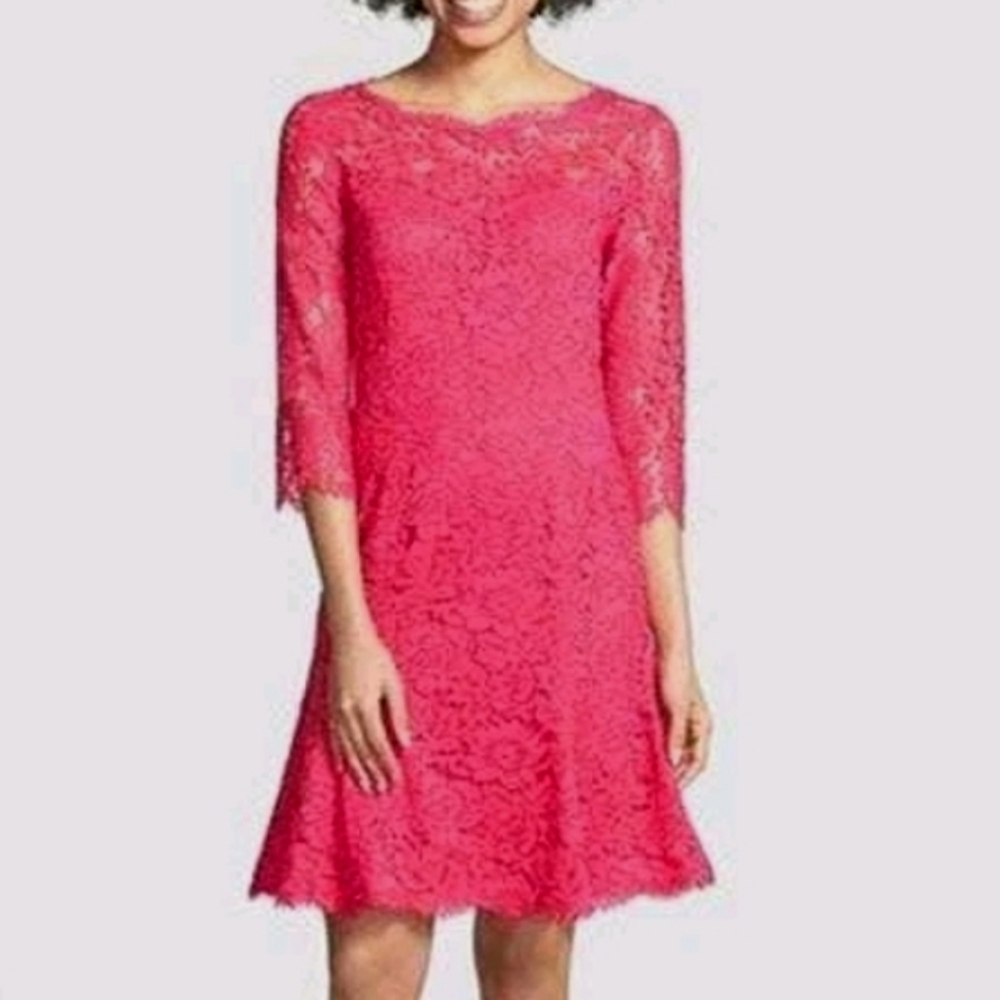 Eliza J Elegant Floral Lace Fit & Flare Burgundy Dress